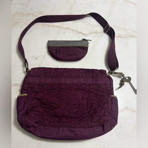 FOSSIL KEY-PER NYLON QUILTED MESSENGER BAG PURPLE WITH MATCHING POUCH - Picture 2 of 15